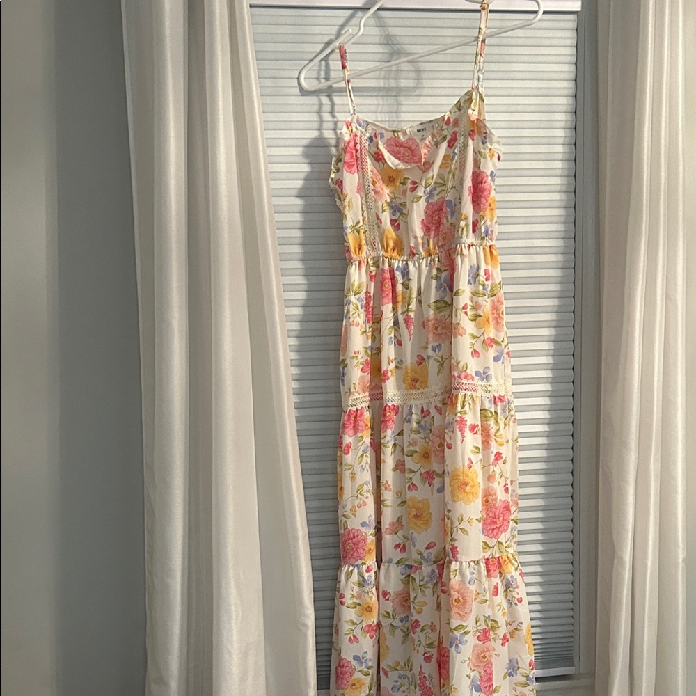 Mine Floral Midi Dress in Pink and Yellow